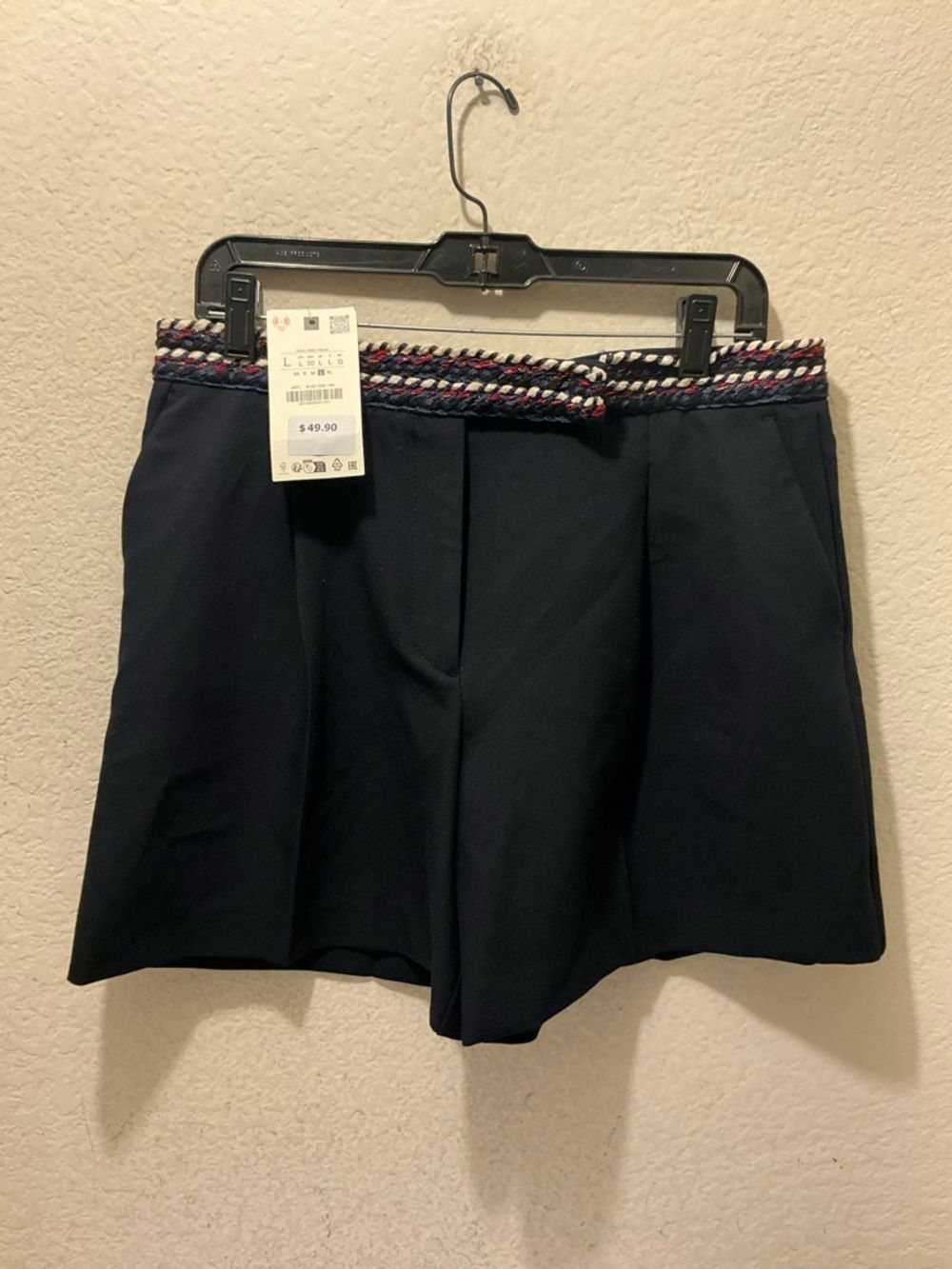 NWT Zara Navy Shorts with Braided Multicolor Waistband